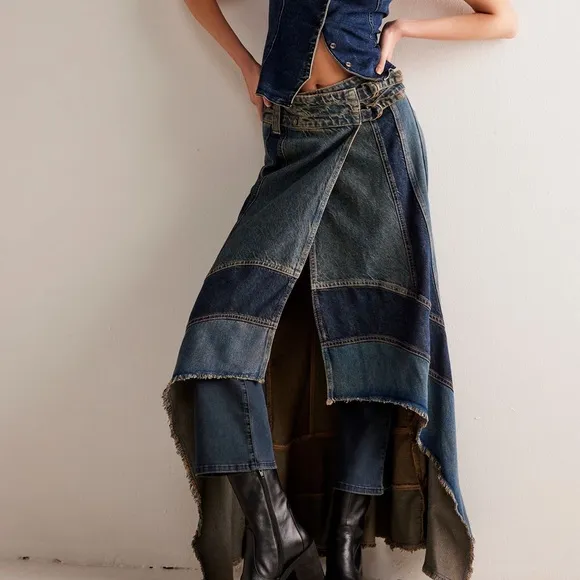 Free People We the Free New Rules Denim Maxi Skirt NWOT