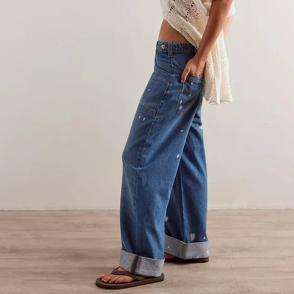 Free People We The Free Palmer Mid-Rise Cuffed Relaxed Fit Jeans Blue Size 25