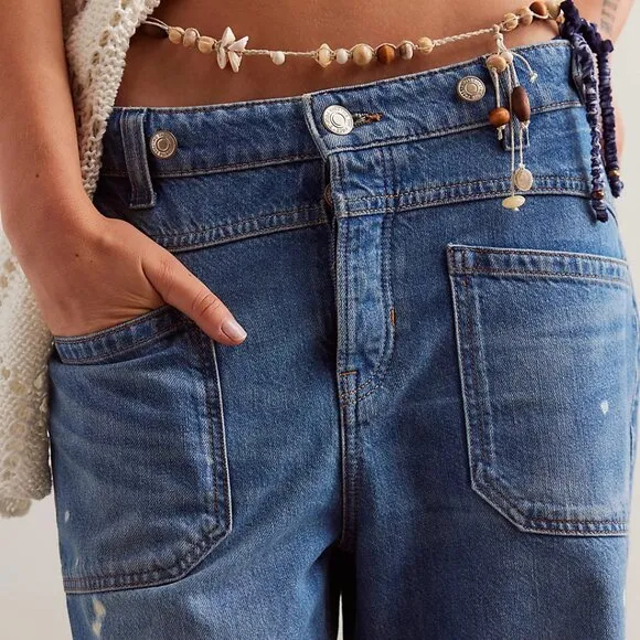 Free People We The Free Palmer Mid-Rise Cuffed Relaxed Fit Jeans Blue Size 25