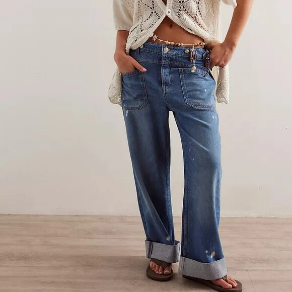 Free People We The Free Palmer Mid-Rise Cuffed Relaxed Fit Jeans Blue Size 25