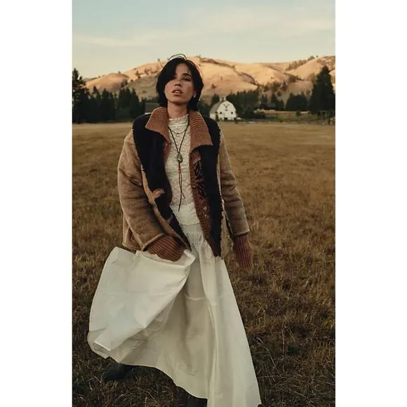 Free People x Yellowstone Emery Drop-Waist White Midi Skirt Size XS
