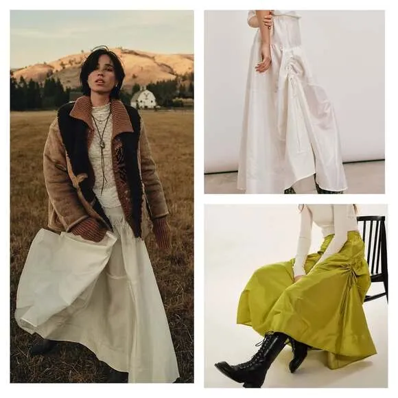 Free People x Yellowstone Emery Drop-Waist White Midi Skirt Size XS