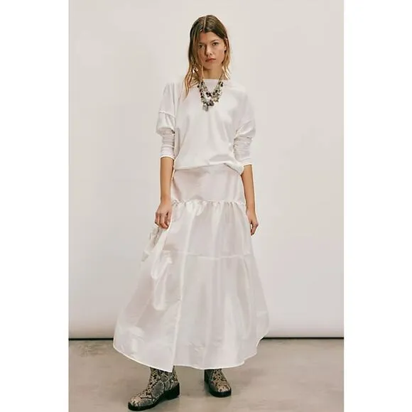 Free People x Yellowstone Emery Drop-Waist White Midi Skirt Size XS