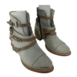 Freebird Baby Crue White/Tan Strappy Leather Ankle Boots Women's Size 9 Preowned