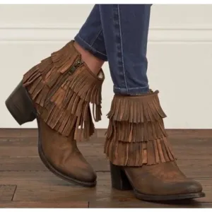 Freebird Belle Fringe Leather Booties Brown Size 7 Rodeo Western Cowgirl Boho