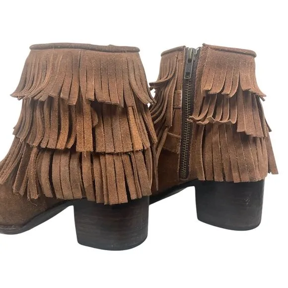 Freebird Belle Fringe Leather Booties Brown Size 7 Rodeo Western Cowgirl Boho