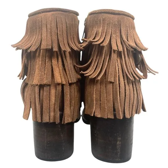 Freebird Belle Fringe Leather Booties Brown Size 7 Rodeo Western Cowgirl Boho