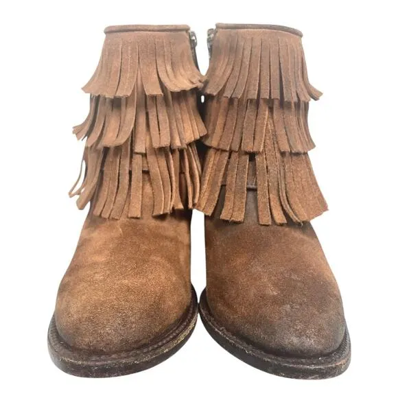 Freebird Belle Fringe Leather Booties Brown Size 7 Rodeo Western Cowgirl Boho