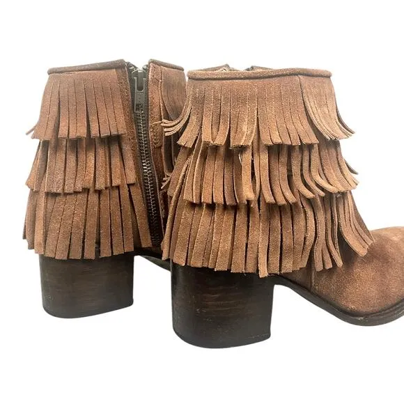 Freebird Belle Fringe Leather Booties Brown Size 7 Rodeo Western Cowgirl Boho