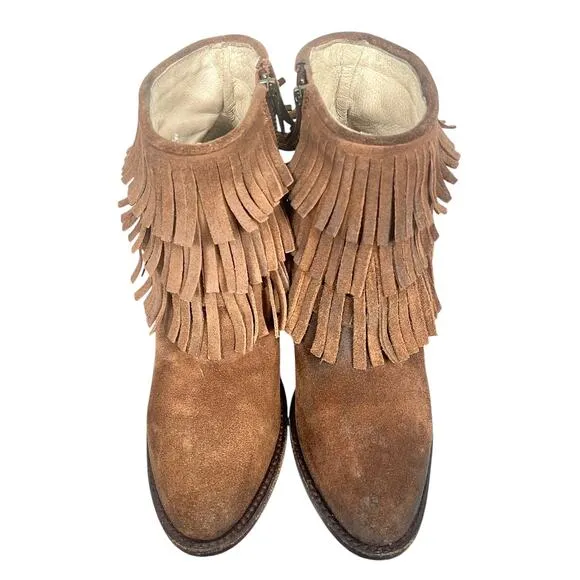 Freebird Belle Fringe Leather Booties Brown Size 7 Rodeo Western Cowgirl Boho