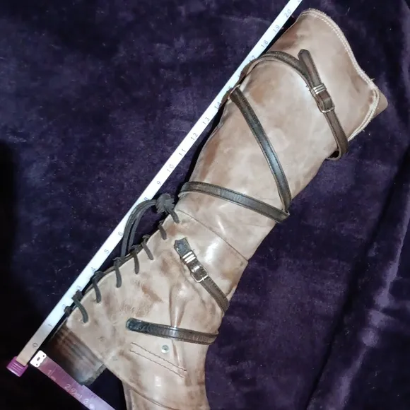 Freebird by Steven Cream and Brown Heeled Boots with Rustic Straps