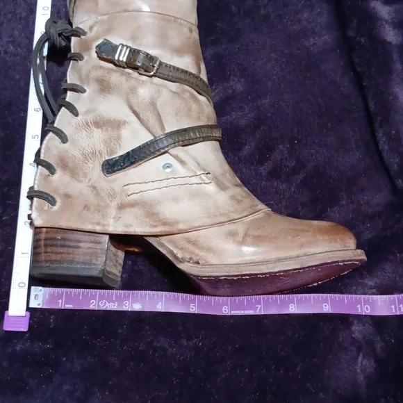 Freebird by Steven Cream and Brown Heeled Boots with Rustic Straps