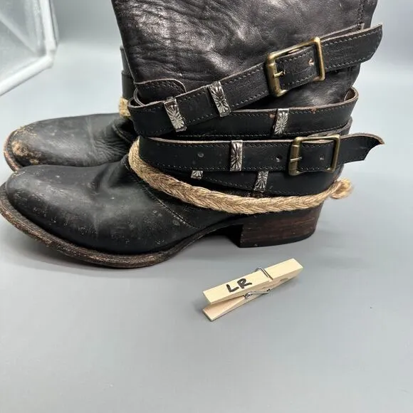 Freebird by Steven Drover Women's 6 Black Leather Riding Boot Mid-Calf Western