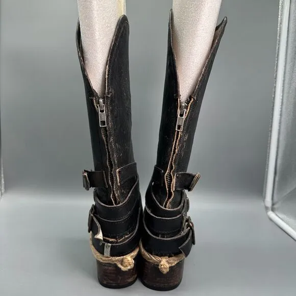 Freebird by Steven Drover Women's 6 Black Leather Riding Boot Mid-Calf Western
