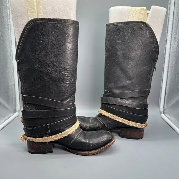 Freebird by Steven Drover Women's 6 Black Leather Riding Boot Mid-Calf Western