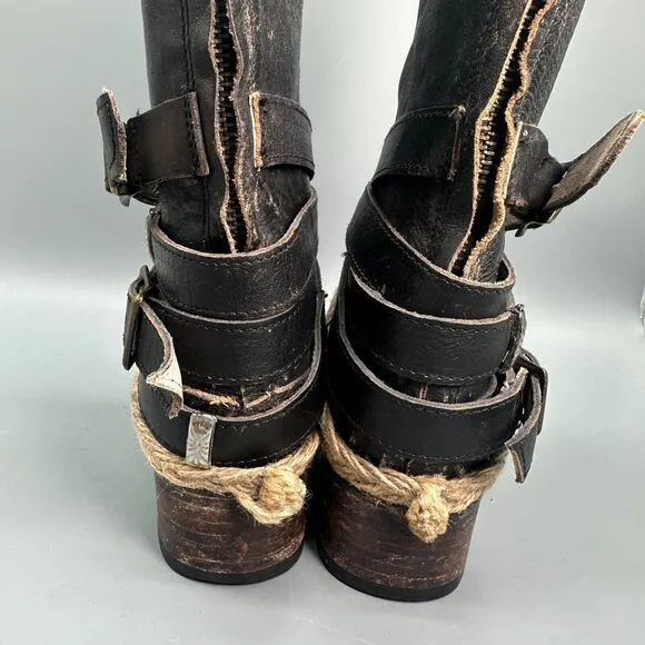 Freebird by Steven Drover Women's 6 Black Leather Riding Boot Mid-Calf Western