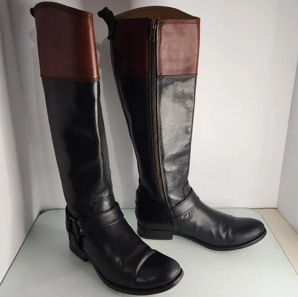 Frye 7B Melissa brown/black leather classic lowheeled British style riding boots