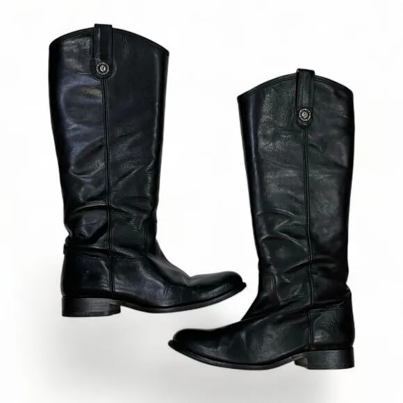 FRYE 7B Melissa Button Tall Boots Black Leather Riding Equestrian Classic VTG