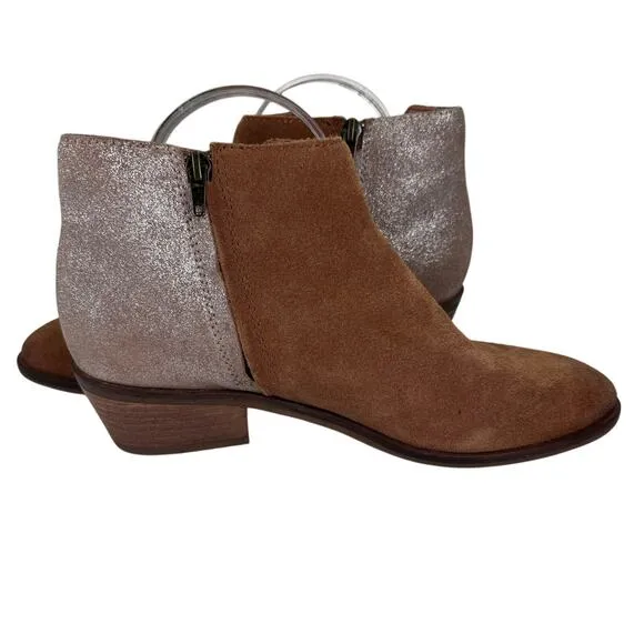 Frye and Co. Caden Leather Booties Women's 9 Brown Metallic V Cutout Almond Toe