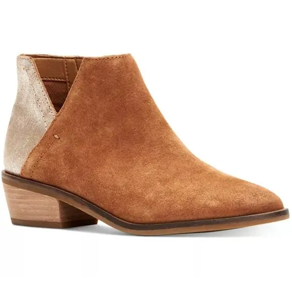 Frye and Co. Caden Leather Booties Women's 9 Brown Metallic V Cutout Almond Toe