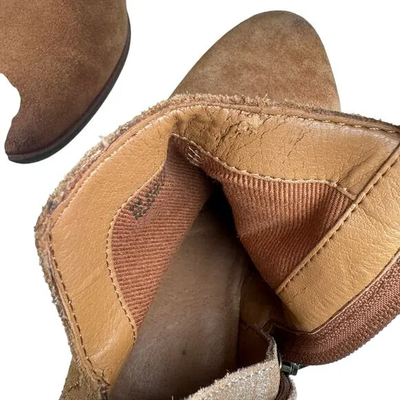 Frye and Co. Caden Leather Booties Women's 9 Brown Metallic V Cutout Almond Toe