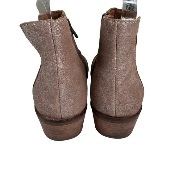 Frye and Co. Caden Leather Booties Women's 9 Brown Metallic V Cutout Almond Toe