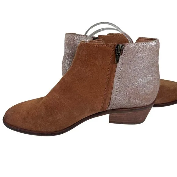 Frye and Co. Caden Leather Booties Women's 9 Brown Metallic V Cutout Almond Toe