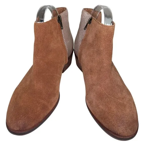 Frye and Co. Caden Leather Booties Women's 9 Brown Metallic V Cutout Almond Toe