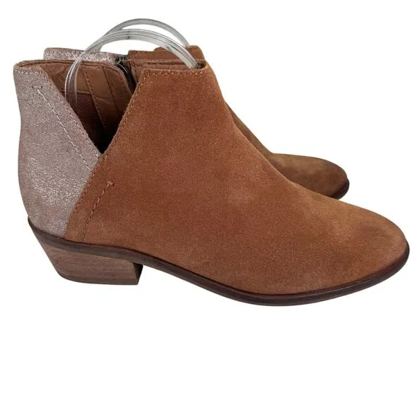 Frye and Co. Caden Leather Booties Women's 9 Brown Metallic V Cutout Almond Toe