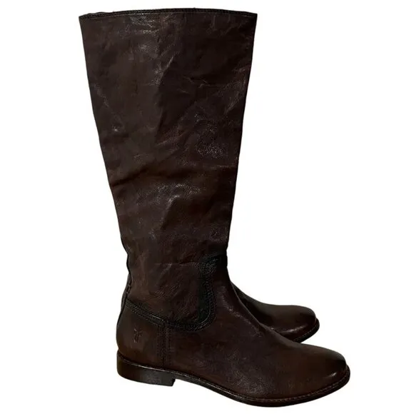 Frye Anna Inside Zip Knee High Brown Leather Equestrian Riding Boots Size 7