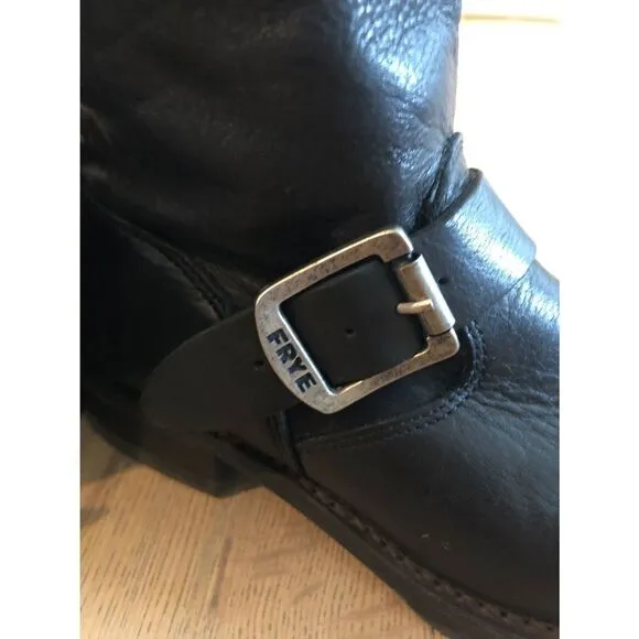 Frye Black Leather Moto Ankle Boots, Women’s 6