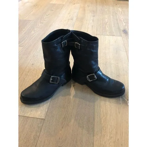Frye Black Leather Moto Ankle Boots, Women’s 6