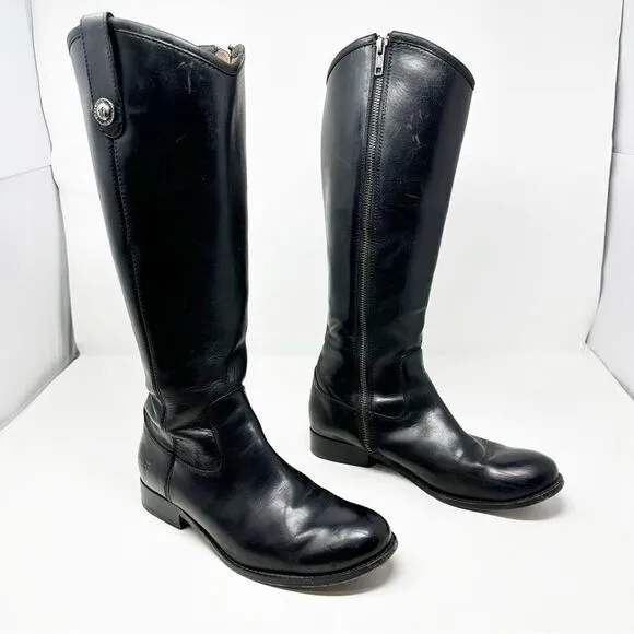 Frye Black Leather Tall Zip Riding Equestrian Boots Womans 7.5