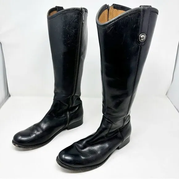 Frye Black Leather Tall Zip Riding Equestrian Boots Womans 7.5
