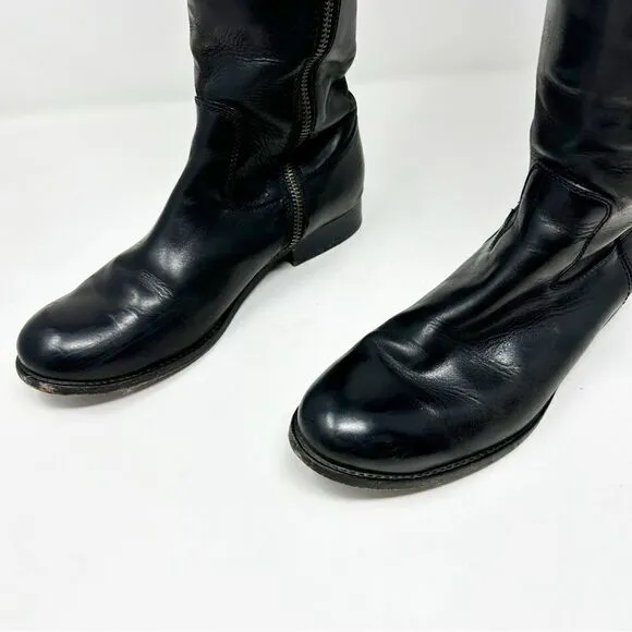 Frye Black Leather Tall Zip Riding Equestrian Boots Womans 7.5