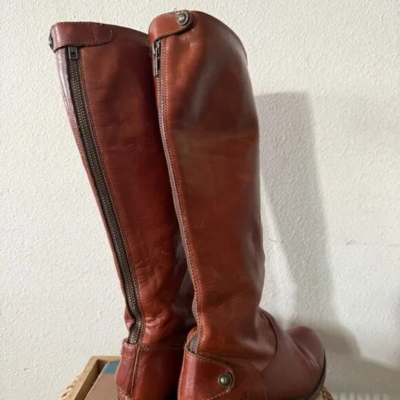 Frye Boots Melissa Button Back Zip Leather Knee High Riding Boot $388 womens