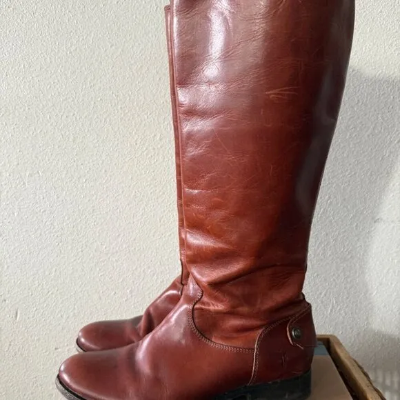 Frye Boots Melissa Button Back Zip Leather Knee High Riding Boot $388 womens