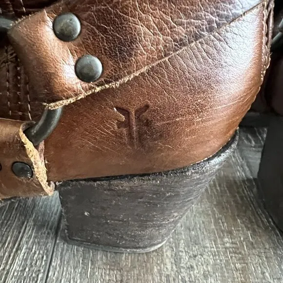 Frye Boots Tabitha Womens Sz 10 Cognac Brown Leather Harness Western Equestrian