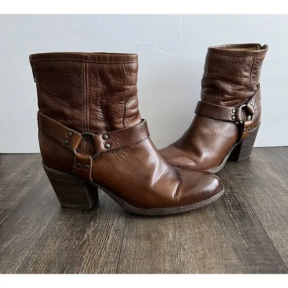 Frye Boots Tabitha Womens Sz 10 Cognac Brown Leather Harness Western Equestrian
