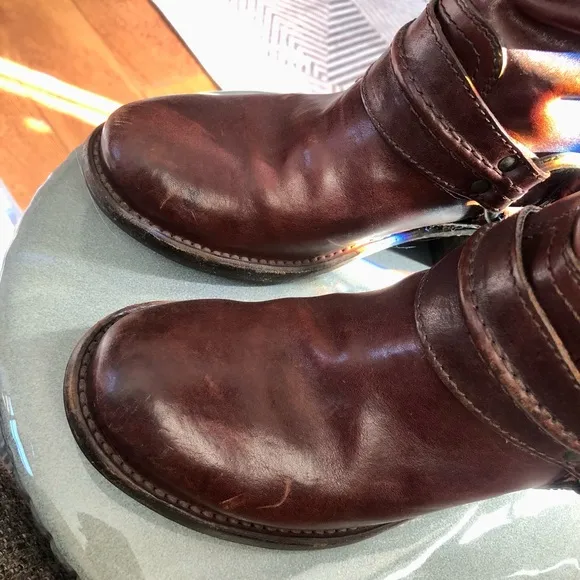 Frye Brown Leather Boots with Buckle Detail