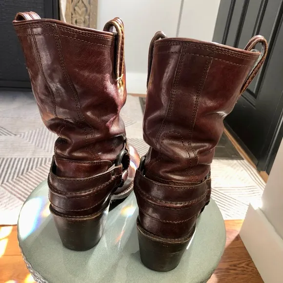 Frye Brown Leather Boots with Buckle Detail
