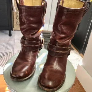 Frye Brown Leather Boots with Buckle Detail