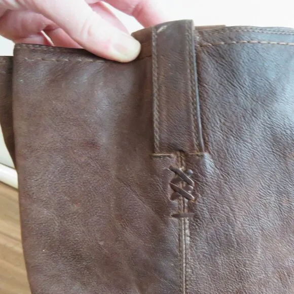 FRYE Celia x Stitch Brown Leather Tall Pull On Riding Boots Western - Size 9.5