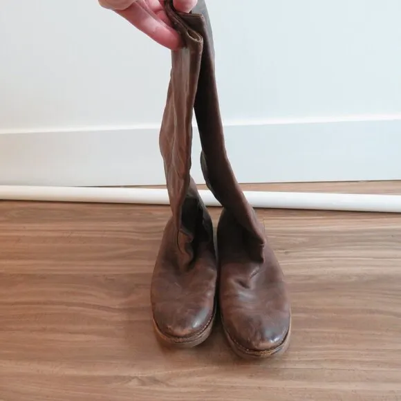 FRYE Celia x Stitch Brown Leather Tall Pull On Riding Boots Western - Size 9.5