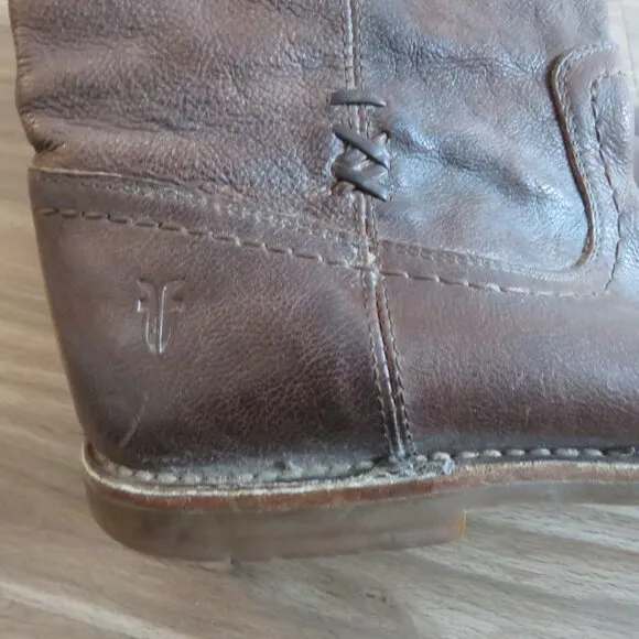 FRYE Celia x Stitch Brown Leather Tall Pull On Riding Boots Western - Size 9.5