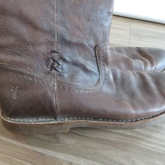 FRYE Celia x Stitch Brown Leather Tall Pull On Riding Boots Western - Size 9.5