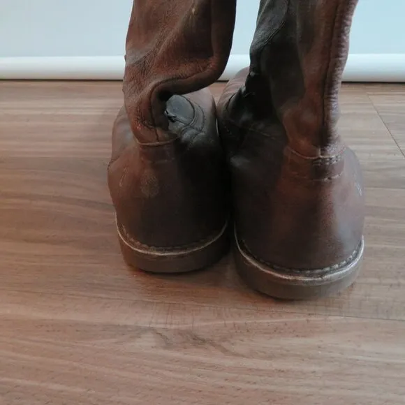 FRYE Celia x Stitch Brown Leather Tall Pull On Riding Boots Western - Size 9.5