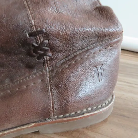 FRYE Celia x Stitch Brown Leather Tall Pull On Riding Boots Western - Size 9.5