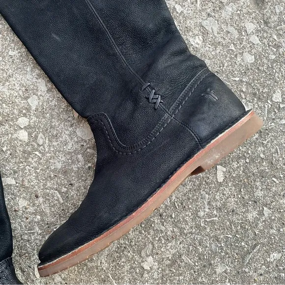 Frye | Celia X Stitch Pull On Tall Black Leather Riding Boots