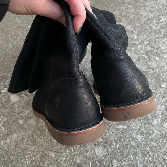 Frye | Celia X Stitch Pull On Tall Black Leather Riding Boots